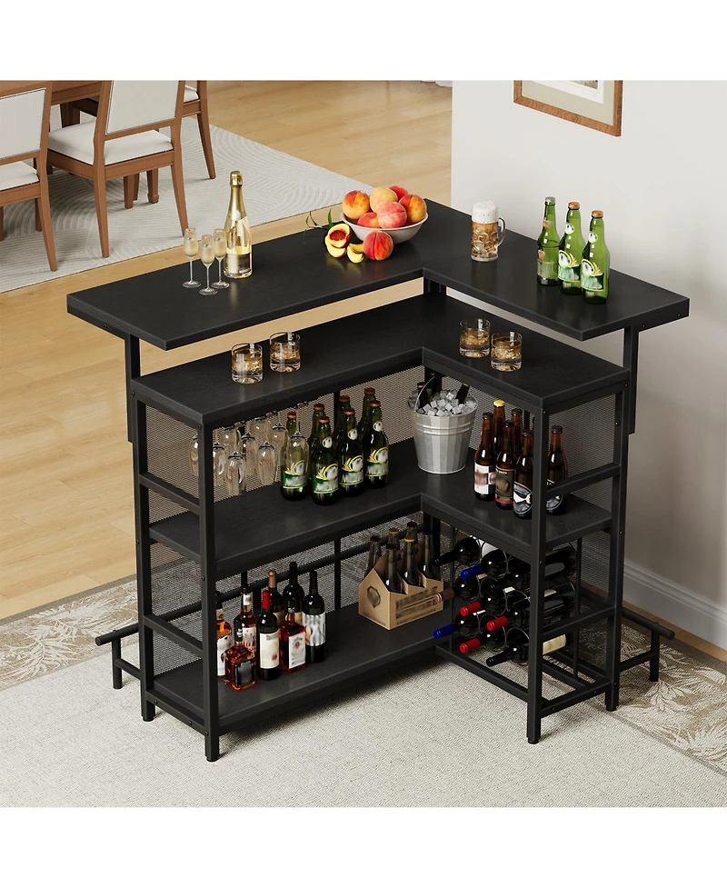 Slickblue Corner Mini Bar Table L-Shaped with Led Lighting and Smart App Control