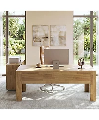 Tribesigns 63" Desk and 47" Rolling File Cabinet: L-shaped computer desk with drawers and shelves. Rustic home office furniture