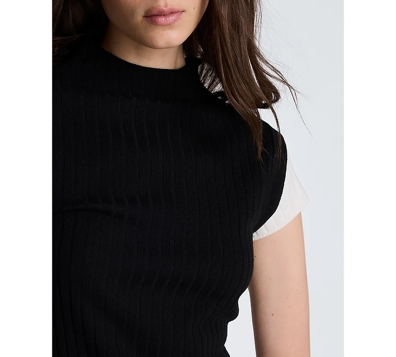 Kenneth Cole Women's Two-Tone Layered Ribbed Mock-Neck Sweater