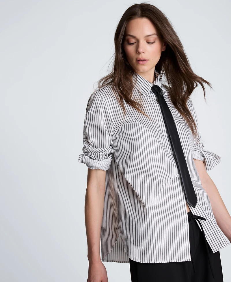 Kenneth Cole Women's Tie & Boyfriend Button-Down Shirt