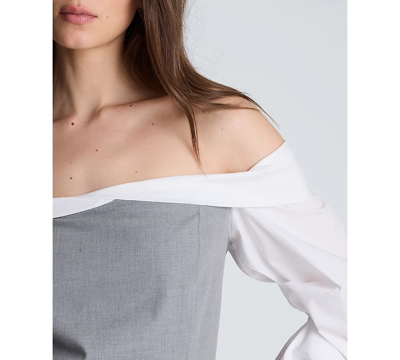 Kenneth Cole Women's Off-The-Shoulder Pleated-Sleeve Bustier Shirt