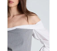 Kenneth Cole Women's Off-The-Shoulder Pleated-Sleeve Bustier Shirt