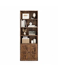 homfan 71.4" Tall Farmhouse 6-Tier Bookcase with Sliding Barn Doors and Adjustable Shelves, Storage Cabinet for Bedroom, Living Room, Office