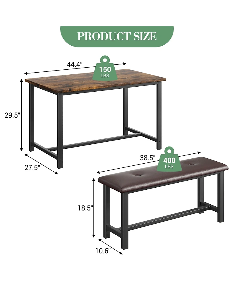 homfan 3-Piece Space-Saving Dining Set, Tufted Cushioned Bench Combo, Reinforced Frame Multi-Purpose Home Kitchen Furniture