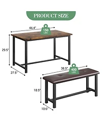 homfan 3-Piece Space-Saving Dining Set, Tufted Cushioned Bench Combo, Reinforced Frame Multi-Purpose Home Kitchen Furniture