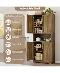 homfan 70 Inch Tall Pantry Cabinet with 4 Doors and Adjustable Shelves, Kitchen Storage Cupboard for Dining Room, Bath, Laundry