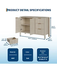 homfan Fluted Sideboard Storage Cabinet with Doors, Drawers and Adjustable Shelves for Dining Room or Living Room
