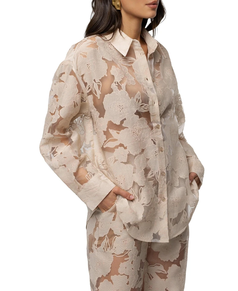 Jluxlabel Women's Organza Floral Blouse