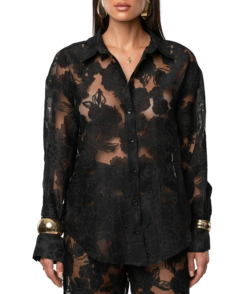 Jluxlabel Women's Organza Floral Blouse