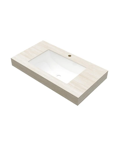 Busdays 36 Inch Roma Travertine Sintered Stone Vanity Top with Undermount Ceramic Sink One Standard Pre Drilled Hole Cabinet Faucet