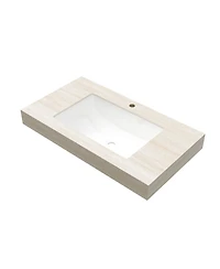 Busdays 36 Inch Roma Travertine Sintered Stone Vanity Top with Undermount Ceramic Sink One Standard Pre Drilled Hole Cabinet Faucet