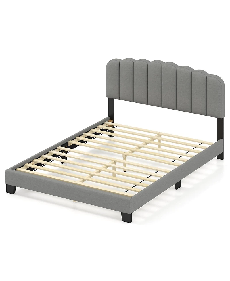 Slickblue Upholstered Queen Bed Frame with Scalloped Tufted Headboard for Bedroom