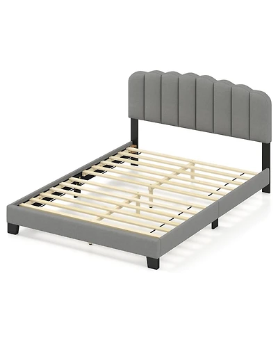Slickblue Upholstered Queen Bed Frame with Scalloped Tufted Headboard for Bedroom