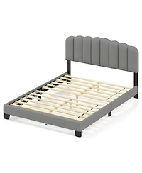 Slickblue Upholstered Queen Bed Frame with Scalloped Tufted Headboard for Bedroom