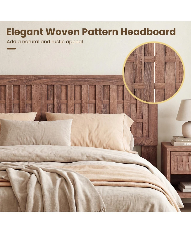 Slickblue Queen Size Bed Frame with Woven Headboard, Mid-Century Style Furniture