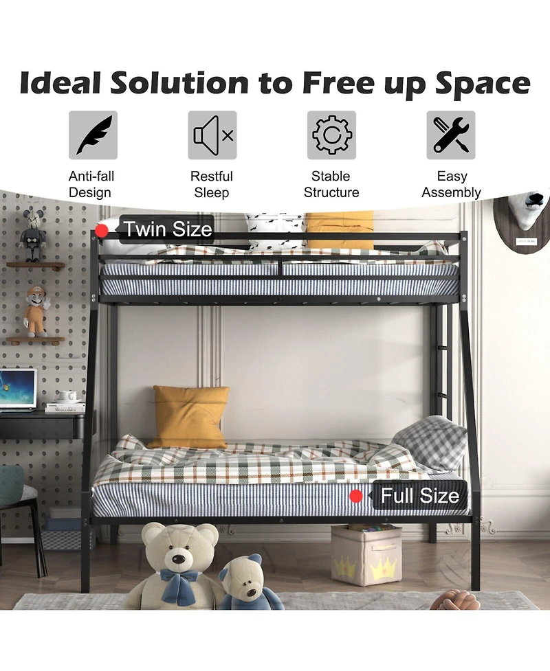 Slickblue Twin Over Full Bunk Bed Frame with Safety Rail and Ladder Design