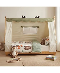 Slickblue Wood Twin Floor Bed House Frame with Kids Tent Canopy Style