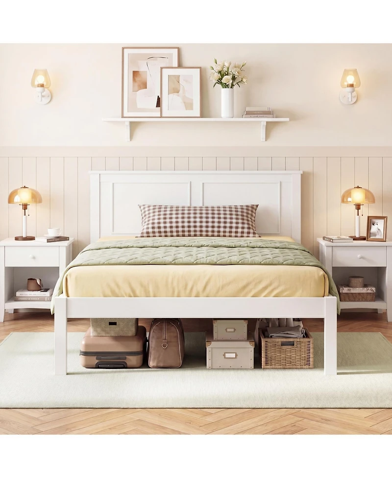 Slickblue Farmhouse Style Wooden Bed Frame with Headboard
