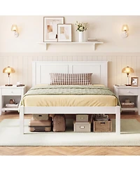 Slickblue Farmhouse Style Wooden Bed Frame with Headboard