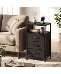 Slickblue Modern Nightstand with 3 Fabric Drawers and Charging Ports