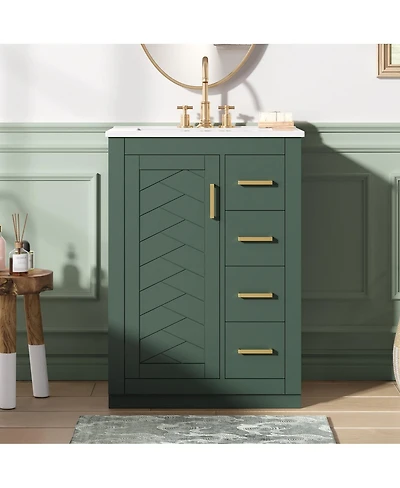 Sillysis 24 Inch Modern Bathroom Vanity with Sink, Solid Wood Mdf Cabinet 3 Soft Close Drawers, Space-Saving Storage