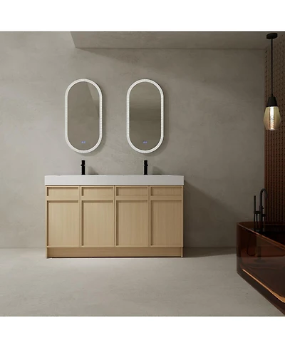 Sillysis 59 Inch Modern Double Sink Bathroom Vanity with Resin Basin, Soft Close Doors, Ample Storage and Adjustable Shelves