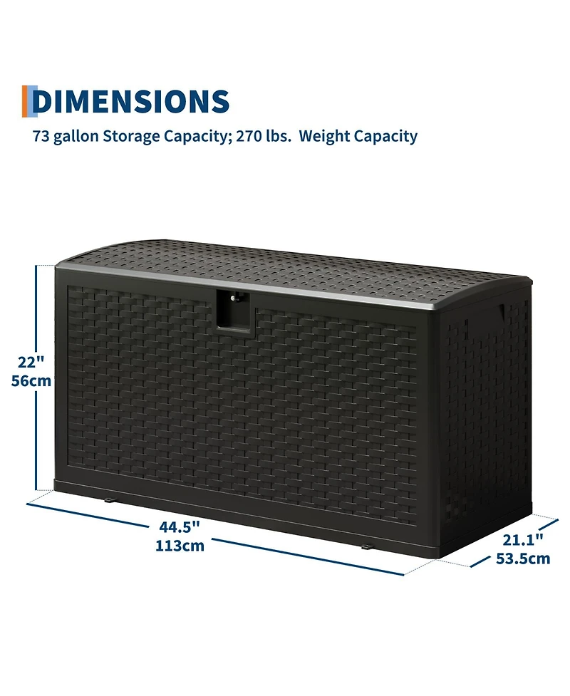 homfan 73 Gallon Waterproof Outdoor Resin Deck Box - Lockable Storage Container with Handles for Patio Cushions, Garden Tools