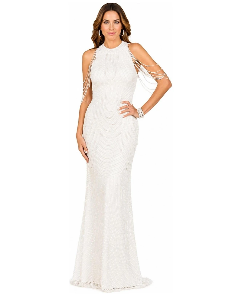 Lara Women's Halter Neck Gown with Fringe