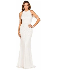 Lara Women's Halter Neck Gown with Fringe