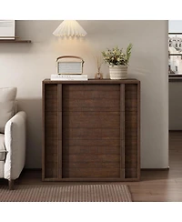 homfan 3-Drawer Red-Brown Storage Cabinet Modern Nightstand with Vertical Handle for Bedroom or Living Room