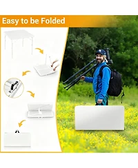 homfan Folding Computer Desk, 34 Inch White Portable Card Table with Adjustable Height and Handle for Home or Office