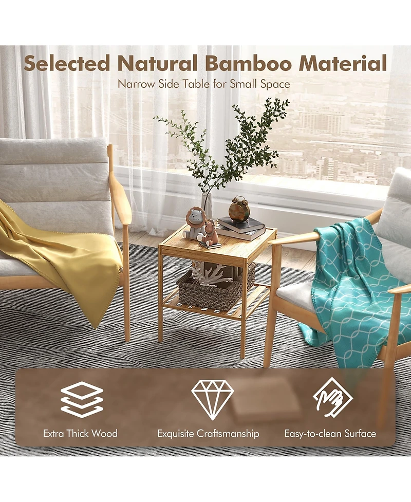 Costway 2 pieces 2-Tier Bedside End Table Bamboo Nightstand for Living Room Bedroom
