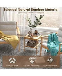 Costway 2 pieces 2-Tier Bedside End Table Bamboo Nightstand for Living Room Bedroom