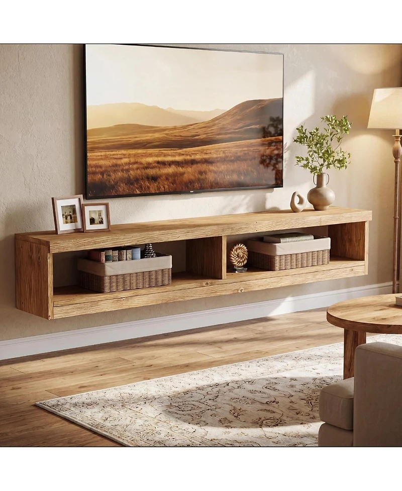 Tribesigns Solid Wood Floating Tv Stand:55" farmhouse wall mounted console. Media entertainment center for living room, bedroom, small space.