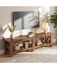 Tribesigns 70.87" Solid Wood Tv Stand for TVs up to 80", Farmhouse Long Entertainment Center with Storage Shelves, Media Wooden Television Stand