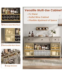 homfan 59 Inch Farmhouse Sideboard Buffet with Sliding Barn Door, 3 Drawers, Removable Wine Rack and Adjustable Shelf for Dining Room, Kitchen