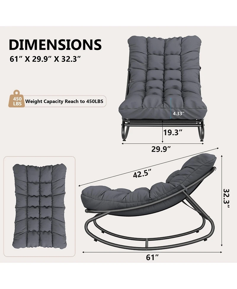 homfan Set of 2 Papasan Rocking Chairs, 30 Inch Oversized Egg Rocking Chair with 450 Lb Capacity for Patio or Living Room