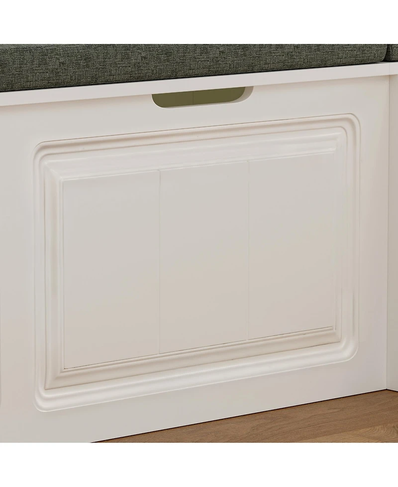 Homfan 63-Inch Corner Storage Bench - White Pvc Vacuum Forming Entryway Seat with Upholstered Cushion | Modern Shoe Bench