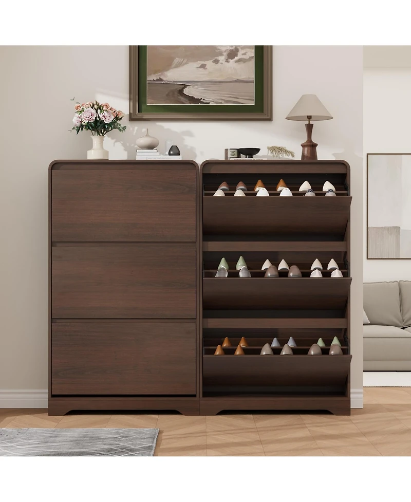 Homfan Large Narrow Shoe Cabinet with 3 Flip Drawers, Freestanding Organizer for Entryway, Modern Storage