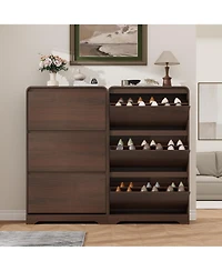 Homfan Large Narrow Shoe Cabinet with 3 Flip Drawers, Freestanding Organizer for Entryway, Modern Storage
