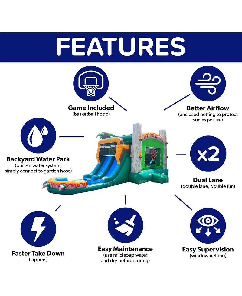 HeroKiddo T-Rex Adventure Xl Inflatable Bounce House Combo