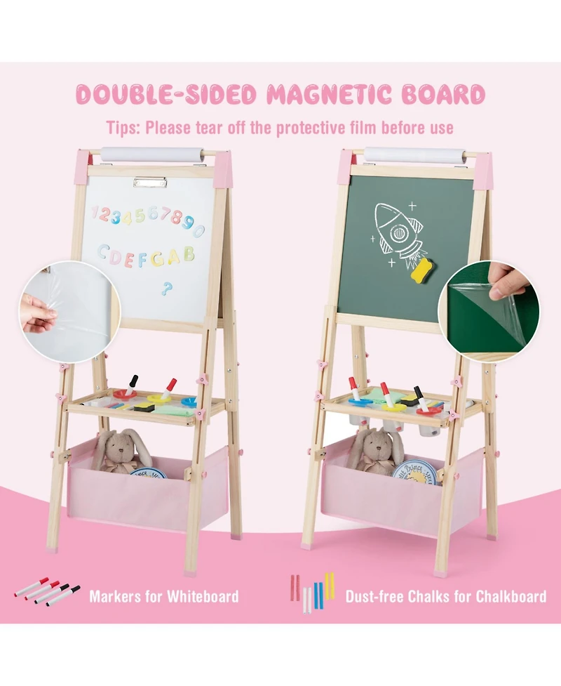 Mecale 3-in-1 Double-Sided Adjustable Kids Easel with Storage Bag, Age 3-8