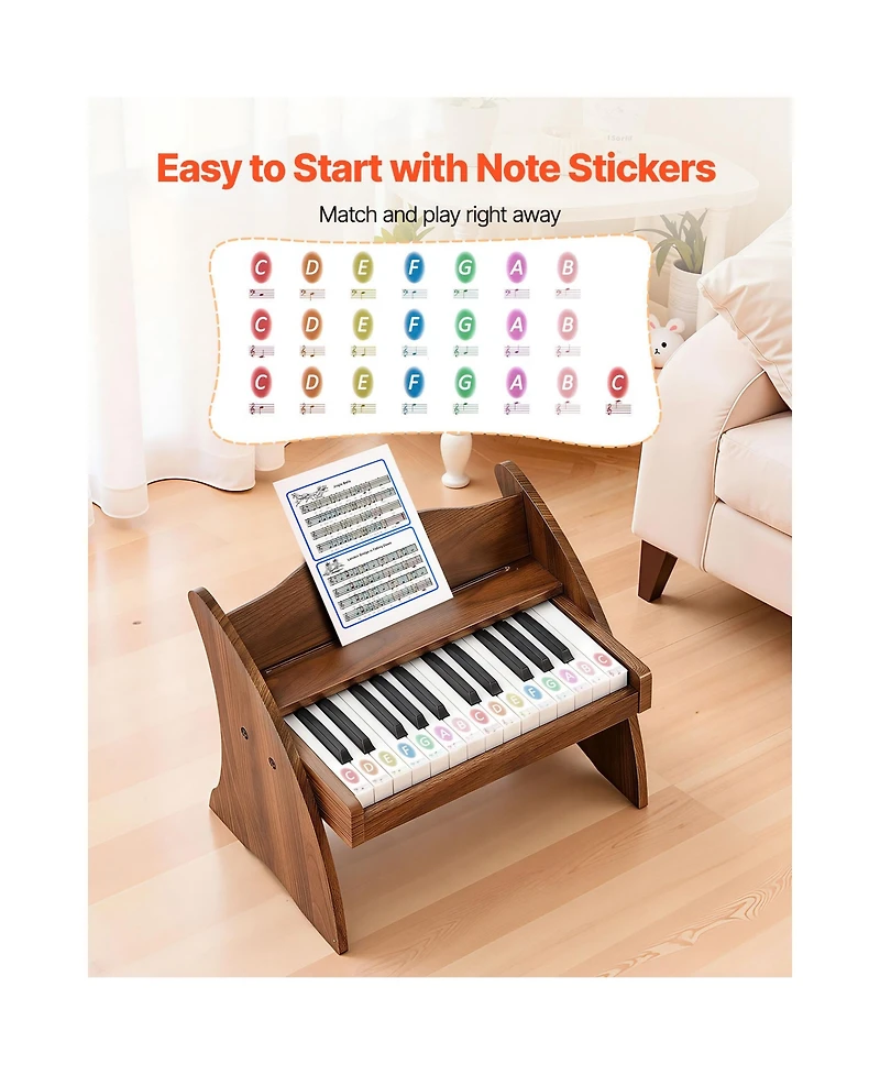 Mecale 25 Key Kids Wooden Piano in Walnut with Music Stand, Ages 3+
