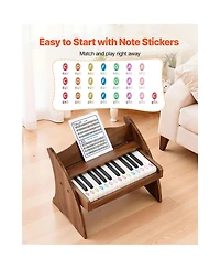 Mecale 25 Key Kids Wooden Piano in Walnut with Music Stand, Ages 3+