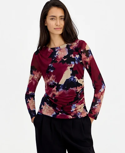 Bar Iii Women's Long-Sleeve Crewneck Ruched Top, Macy's Exclusive
