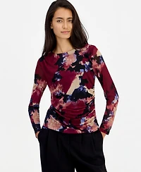 Bar Iii Women's Long-Sleeve Crewneck Ruched Top, Macy's Exclusive