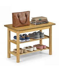 Slickblue 3-Tier Shoe Rack Bench with Rubber Wood Frame for Entryway Storage