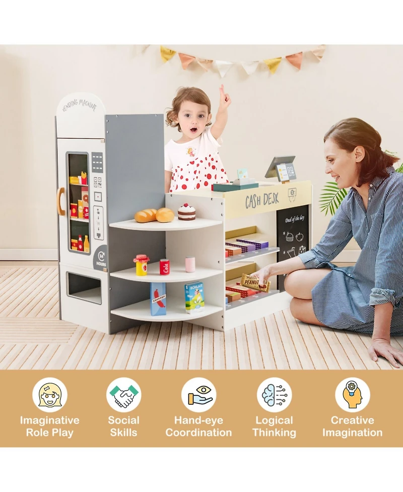 Slickblue Grocery Store Role Play Set for Kids with Pos Machine and Checkout Counter