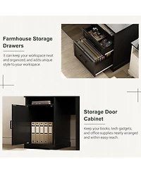 Aheaplus Corner L-Shape Desk with Charging Station and File Cabinet