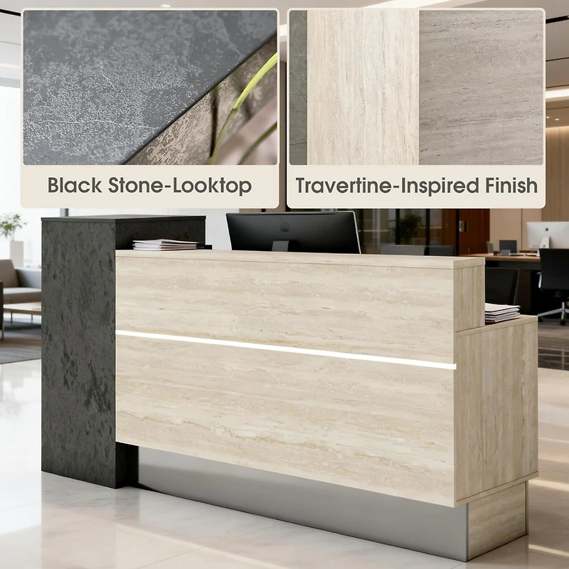 Logicfox Front Desk Reception Counter with 2 Locking Drawers Open Shelving